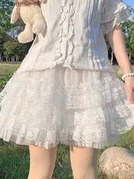 Gonne Skorts KIMOKOKM Gonna abito da ballo stile preppy estivo Kawaii A-Line Lolita Gonne Vintage Sweety Lace Ruffles Fessura Girly Minigonna 240330