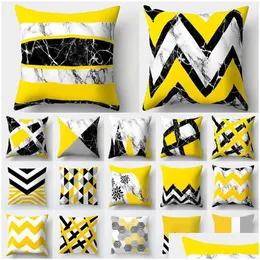 Dekoracja imprezowa cojines Decorativos para sofa poduszka er żółta poduszka geometryczna marmurowy poliestrowy wystrój domu 40548 Drop de dh6hx