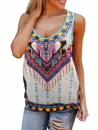 Plus Size Summer Fi Women Sexig oregelbunden ärm digital tryckning Vest Loose Round Neck Tank Tops Bohemian Camisole Tops U5LK#