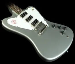 Custom Shop Vintage Non Reverse Fire Thunderbird Silver Электрогитара Белая накладка 3 звукоснимателя Хромированная фурнитура из палисандра Fingerb7136133