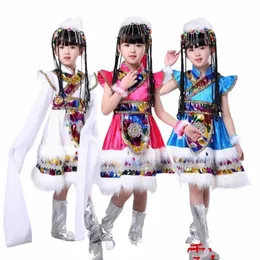 minorities children performance clothing Tibetan dance clothing sleeves Mgolian w4rE#