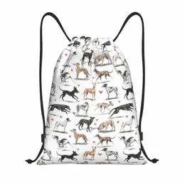 Kawaii Greyhounds Pattern Drawstring Bag Женская складная спортивная сумка для спортзала Lurcher Whippet Sighthound Dog Shop Рюкзаки a2pA #