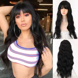 Wigs Lvhan Black Long Wave Wig Cosplay Synthetic Wig com franja completa Adequado para a peruca feminina branca/preta diária