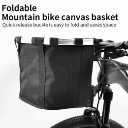 Bicycle Front Basket Bike Small Pet Dog Carry Pouch 2in1 Detachable MTB Cycling Handlebar Tube Hanging Fold Baggage Bag 5KG Load 240329