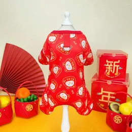 Cão vestuário roupas para animais de estimação ano chinês traje festivo macacão com padrão de desenhos animados inverno confortável para cães clima