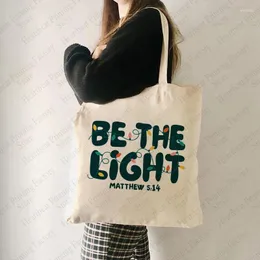 Borse per la spesa Be The Light Matthew 5:14 Modello Tote Bag Canvas Spalla da donna Riutilizzabile Alla moda pieghevole