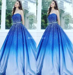 التدرج Royal Blue Quinceanera Dresses 2019 Sweep Sweep Train Crystal Beads Prom Party Ords for Sweet 15 Vestido de 15 Anos 5820692
