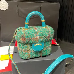 15 CM Portátil Tweed Mulheres Maquiagem Bolsa Mini Clamshell Designer Carteira De Couro Patchwork Bolsa De Luxo Bolsa Nas Axilas Noite Embreagem Tendência Bolsa De Moedas Bolsa Chave Sacoche