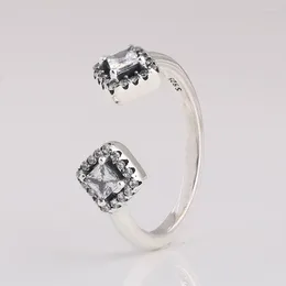 Cluster Rings 925 Sterling Silver Square Sparkler Open Ring European Jewelry