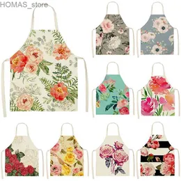 Fartuchy Czyszczenie wzorów kwiatowych Kolorowe fartuchy domowe kuchenne fartuch z noszenie bawełniane lniane dorosłe śliniaki domowe Dekor Women Man Aprons Y240401