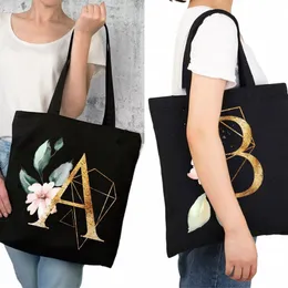 FRS Alfabeto Donna Canvas Shop Tote Borse Grande capacità Studente Articoli da toeletta Organizzatori Casual Shopper Borse da lettera Regalo i1qv #