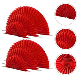 Dekorativa figurer 6 PCS Folding Fan Party Decoration Ornament Wedding Red Cardboard Foldbar Retro