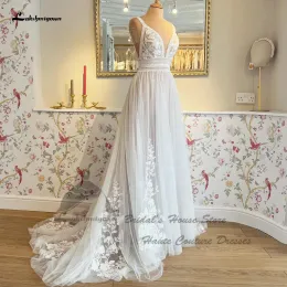 Lakshmigown Blush Pink Boho Wedding Dresses 2023 Vestidos Civil Bridal Long Beach Wedding Clows V Neck Spaghetti Stems