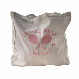 Beverly Hills 1984 Athletics Tennis broderad fi Women Canvas Shop Bag Vintage Style Estetisk handväska Tote Bag H6ux#