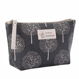 fudeam Soft Canvas Bear Tree Print Pattern Women Travel Storage Bag Toiletries Organize Cute Cosmetic Bag Portable Make Up Bags 69az#