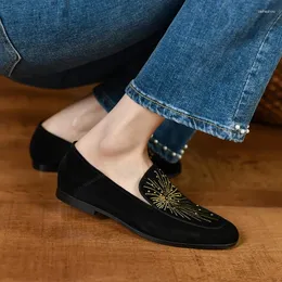 Casual Shoes Women Flats Kid Suede Embroider Loafers Round Toe Vintage Simple For Spring Slip On Daily Ladies Cozy