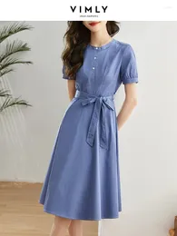 Abiti da festa Vimly Camicia estiva stile coreano per le donne 2024 Moda Chick Lace-up A-Line O Collo Manica corta Office Lady Midi Dress