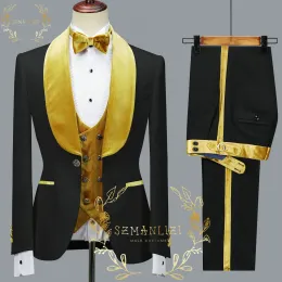 Szmanlizi 2022 Design Ultimi disegni Black Floral Party Blazer Men Suit costume Homme Groom Tuxedos Wedding Terno Masculino 3 pezzi