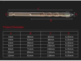 Conjunto de brocas hexagonais cruzadas, para vidro, cerâmica, concreto, abridor de buraco, tijolo, liga dura, ferramenta de broca triangular para diy 3-12mm