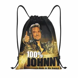 Johnny Hallyday Zaino con coulisse Donna Uomo Sport Gym Sackpack Pieghevole Borsa da allenamento per cantante rock francese Sacco p2LE #