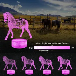 جديد للحيوانات 3D Night Lamp أطفال غرفة نوم ديكور ديكور الإعداد Zodiac Horse Bedside Light لعيد الميلاد هدية عيد ميلاد