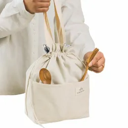 DrawString Canvas Isolated Lunch Bag Thicken Thermal Bento Box Bag Portable Kylare Handväska utomhus Picknickmat Middag Ctainer G4PB#