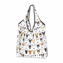 fi Print Multi Bull Repeat Tote Shop Bags Portable Shopper Shoulder Dog Lover Bull Terrier Handbag Z9VA#