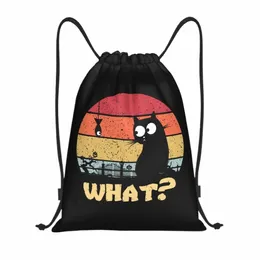 Cat What Murderous Black Cat with Knife DrawString ryggsäck Sport Gym Bag For Men Women Vintage Halen Shop Sackpack V18a#