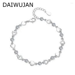 Charm Bracelets Daiwujan 낭만적 인 지르콘 하트 여성을위한 낭만적 인 지르콘 하트 은색 크리스탈 웨딩 쥬얼리 발렌타인 데이 선물