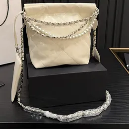 Saco de designer de alta qualidade saco de luxo bolsa mulher bolsa de couro genuíno diamante treliça mini saco de lixo pérola corrente saco de compras couro axilas tote hobo saco