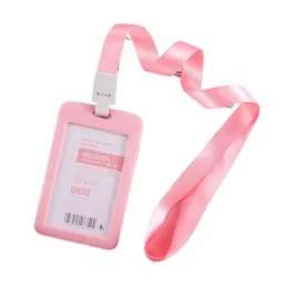 Cartão de identificação Candy Color Protector Case Transparente Credencial Badge Holder Cordão para Busin Reunião Visitando Hang Pass Tag Q3QR #