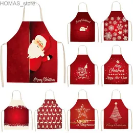 Aprons Christmas Decorations Santa Claus Red Sleeveless Apron Cotton and Linen Kitchen Apron Womens Home Cooking Barbecue Bib Apron Y240401