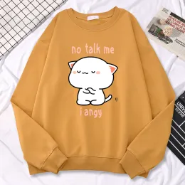 Trend swobodne kobiety bluza tsundere cat no rozmawiam mnie im Angy Printing Hoodie luźne ciepłe pullover miękkie polar