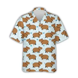 Kawaii Capybara Graphic Shirts for Men Clothing 3D Print Aloha Beach Hawaiian Men's Shirt Short Sleeve Cool Tops Lapel Blouses