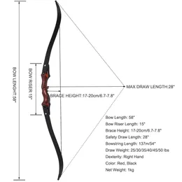 Toparchery Archery Recurve Bow ILF Bow 25-50lbs Wood Laminated Bow For Outdoor Shooting Sports Hunting Bow