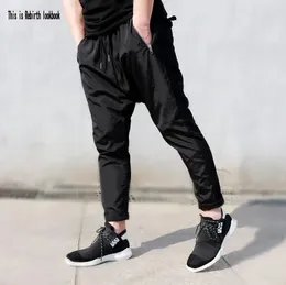 Мужские брюки, персонализированные летние мужские узкие брюки узкой длины, повседневные мужские брюки в стиле хип-хоп, мужские шаровары, черная новинка, уличная одежда