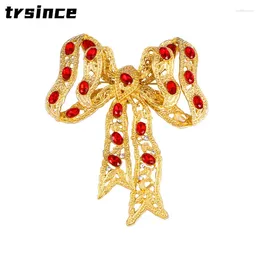 Brooches Red Rhinestone Big Bow Brooch Vintage Personality Bownot Pin Corsage Clothing Accessories For Elegant Women