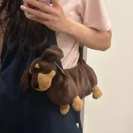 Shoulder Bags Cartoon Dachshund Dog Shape Plush Bag For Women Kawaii Simulation Animal Crossbody Designer Ladies Mini Messenger