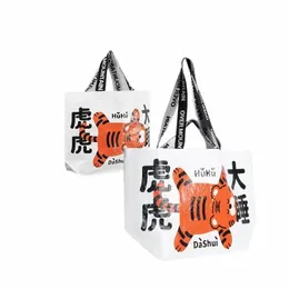 carto PP Woven Shop Bag Cute Tiger Pattern Shoulder Bag Reusable Portable Handbag for Travel Grocery Y9lP#