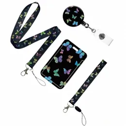 Kartenabdeckung Fall Bunte Schmetterling Retractable Easy Pull Abzeichen Reel Lg Kurze Mobile Phe Lanyard Kartenhalter Clip String j5Yc #