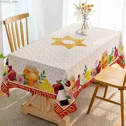 Toalha de mesa Shana Tova Retângulo Toalha de mesa Decorações de festas de férias Rosh Hashanah Je Ano Novo Toalha de mesa à prova d'água Capa de mesa de jantar Y240401