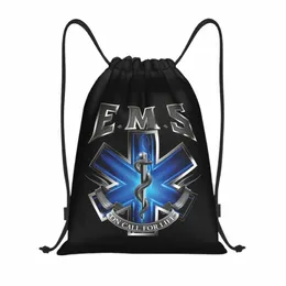 personalizzato Ems Star Of Life Borse con coulisse Uomo Donna Leggero Emt Paramedico Sport medico Palestra Zaino di stoccaggio m8Oq #