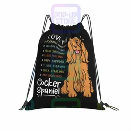 Amo il mio Cocker Spaniel Dog Borse con coulisse Borsa da palestra Fi Schoolbag Borse leggere per i viaggi 60oJ #