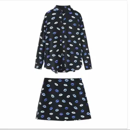 Unizera Spring Product Womens Style Slim Fit Flip Collar Shirt Tryckt Kort kjol Half Fashion Set 240319