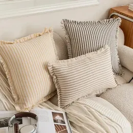 Kudde Ramie -omslag med TASSLES Euro Flax Dekorativt kast Boho Shabby Chic Style For Couch Bed Home