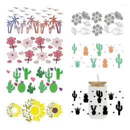 Adesivos de janela 3D UV DTF Transferências 16oz Cup Wraps Planta Flor Cactus Impresso para DIY Vidro Cerâmica Metal Couro Etc.