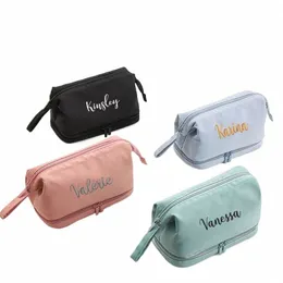 персонализированная простая нейловая сумка для хранения с высокой текстурой, двойная сумка с вышивкой на заказ, портативная сумка для макияжа для бровей большой емкости R7rX #