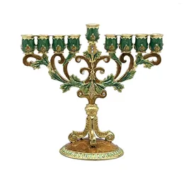 Castiçais Hanukkah Menorah 9 Ramos Titular Metal Base Redonda Taper para Lareira Festival Mantel Sala de Jantar Decoração