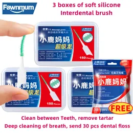 Borsta fawnmum silikon interdental bursh ren mellan tänderna 450 st 3 lådor mjuk kiseldioxid gel tandpetar orala vårdtänder rengöring verktyg