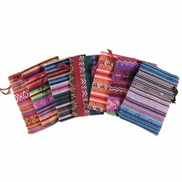 ethnic Cott Striped Drawstring Coin Bags Pouch Wedding Gifts Jewelry Candy Organizer Bags Women Small Mey Pouch 1pcs Random E4yy#